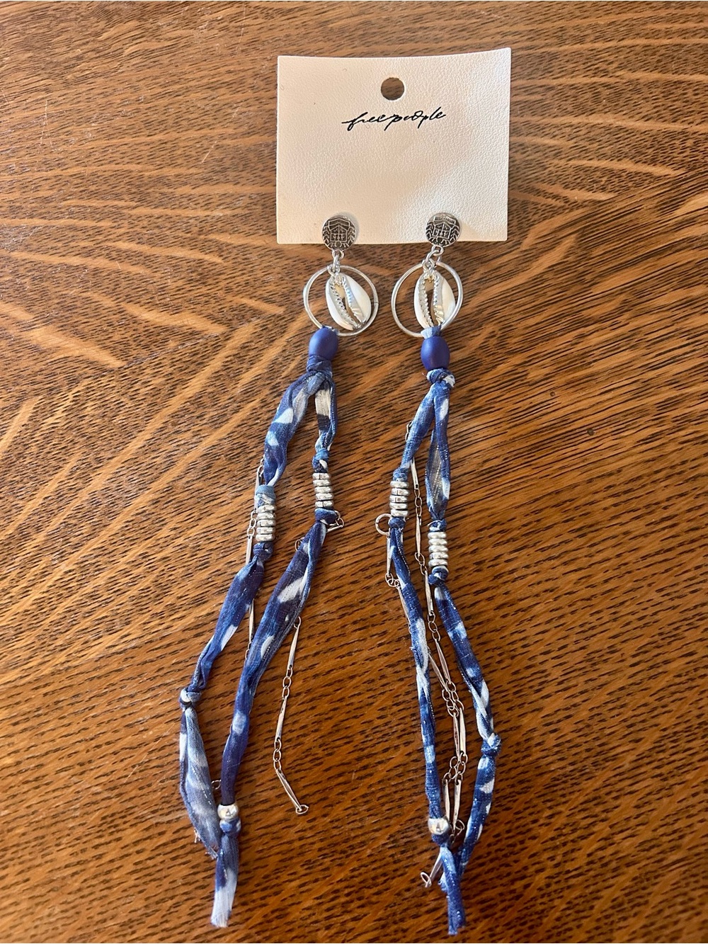 Free People Blue Shell Drop Tassel Earrings